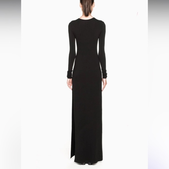Travis Taddeo Amy maxi black dress long sleeve side slits sexy fitted medium - Picture 5 of 15